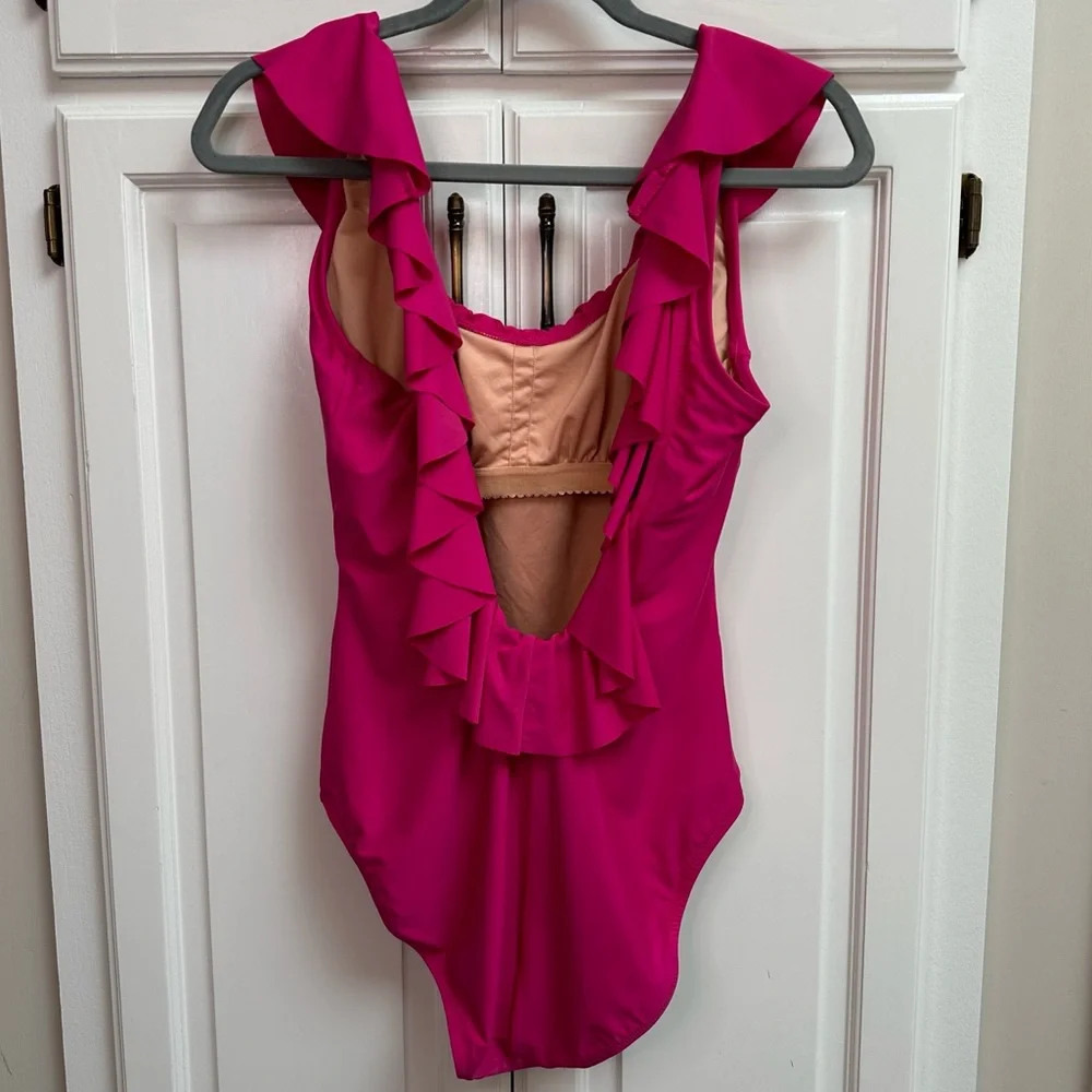 J. Crew Ruffle One-Piece Swimsuit in Fuchsia Pink - Picture 3 of 14